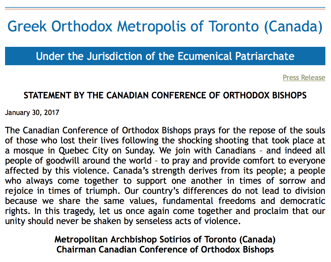 Statement on the Violence in Quebec City