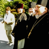 Bishop Irénée, Fr. Alexander, and Fr. Nazari walking to the Patriarch’s residence