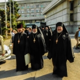 Bishop Irénée, Fr. Alexander, and Fr. Nazari walking to the Patriarch’s residence