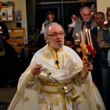 Father Pau Ruiz Gomar proclaims Christ is Risen with joy as he censes the faithful