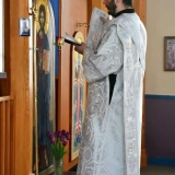 Protodeacon Jesse prays "In peace let us pray to the Lord"